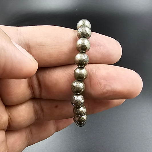 PYRITE STONE BRACELETS (8MM ROUND ELASTIC)