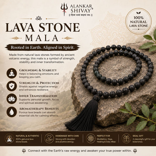 BLACK LAVA STONE MALA (108+1 BEADS)