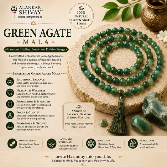 GREEN AGATE(HAKIK) MALA (108 +1 BEADS)