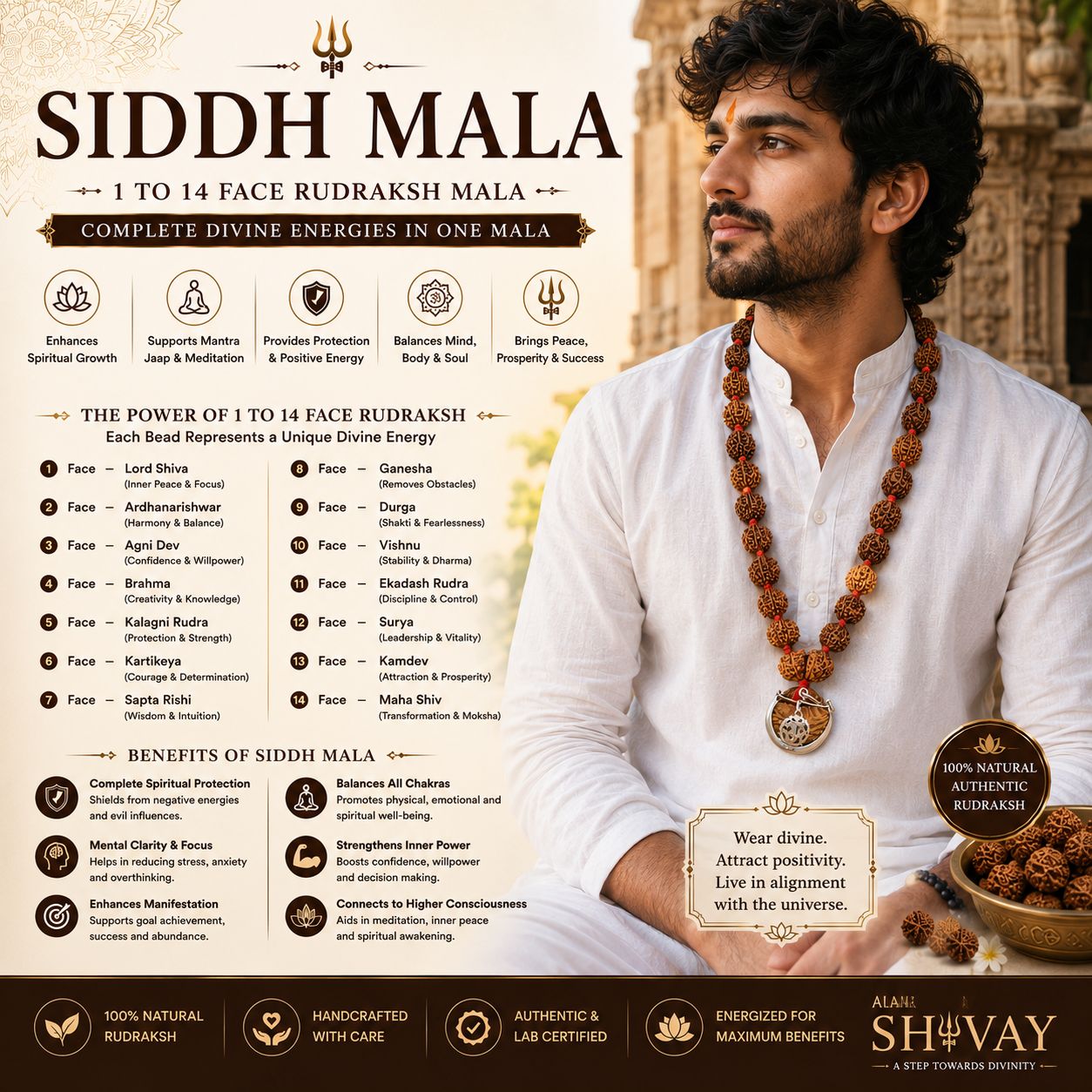1 - 14 MUKHI RUDRAKSHA NEPAL SIDDH MALA WITH GOVERNMENT CERTIFIED DETAILED X-RAYS LAB REPORT
