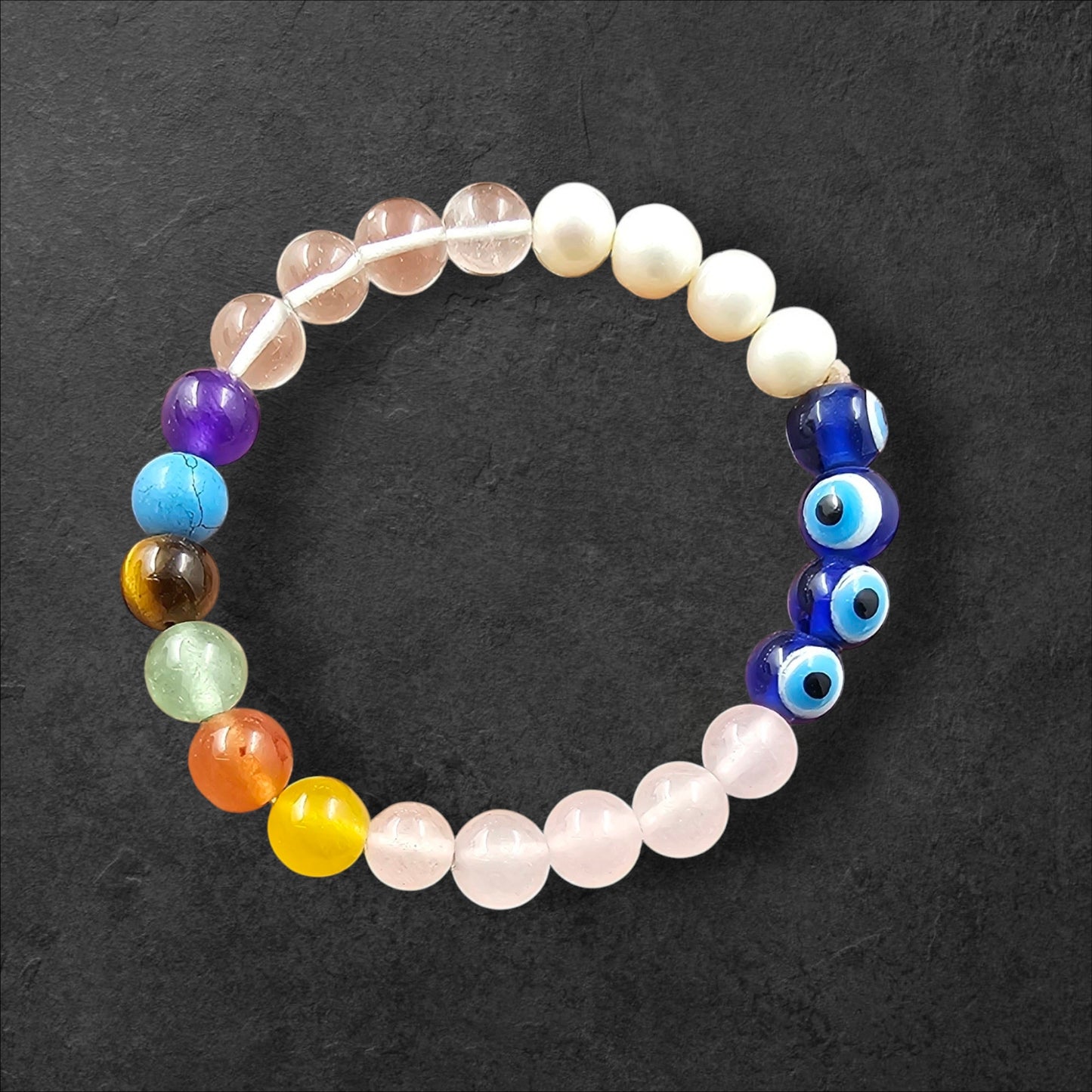 ROSE QUARTZ||SPHATIK||REAL PEARLS||EVIL EYE||SEVEN CHAKRA