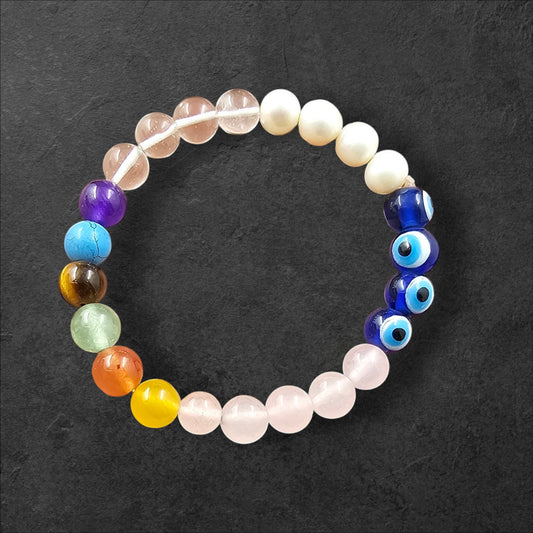 ROSE QUARTZ||SPHATIK||REAL PEARLS||EVIL EYE||SEVEN CHAKRA
