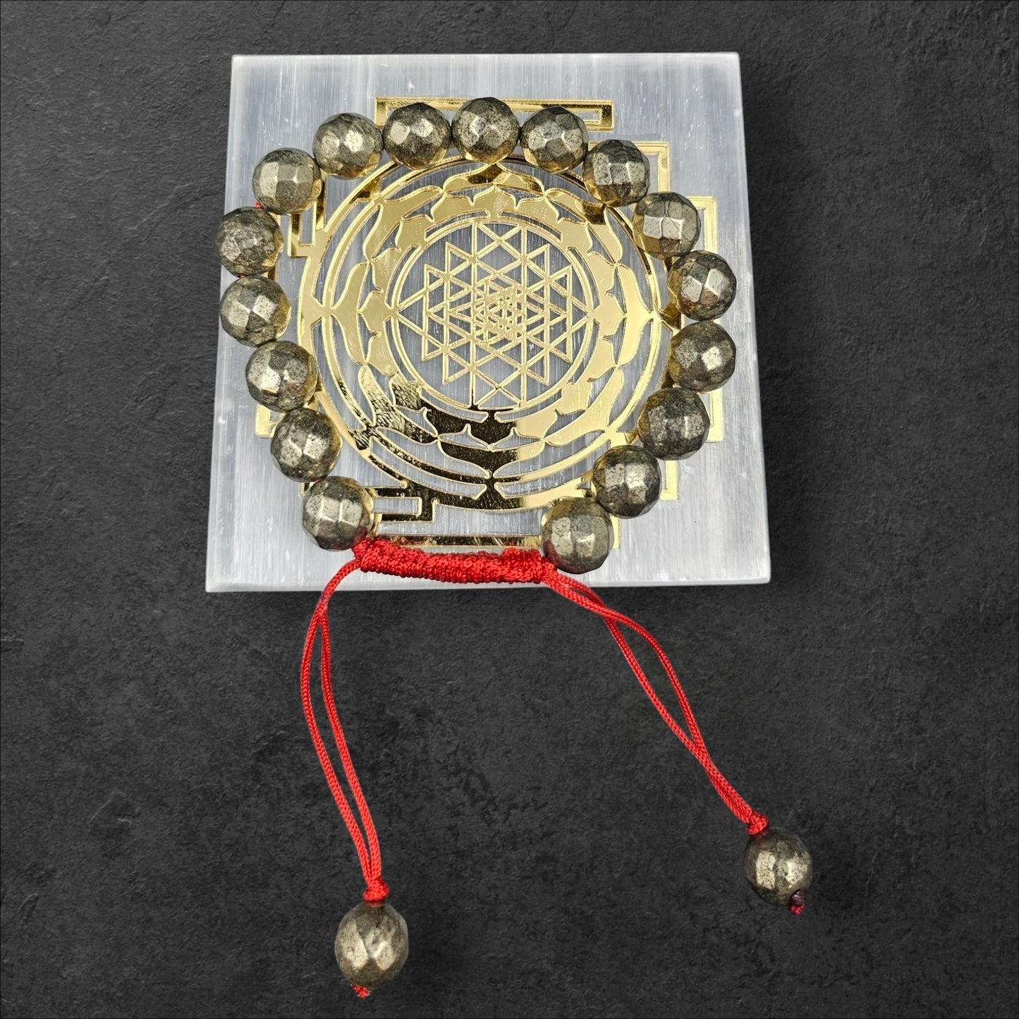 SELENITE PLATE +PYRITE 10MM DIAMOND CUT