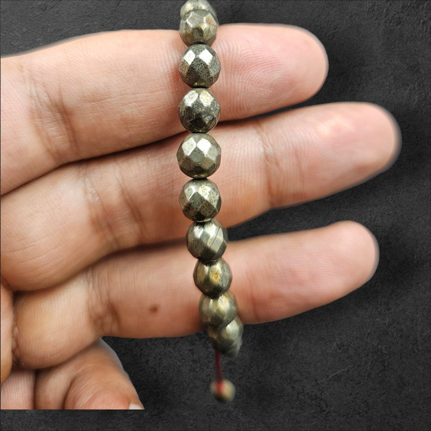 PYRITE STONE BRACELETS (8MM DIAMOND CUT ELASTIC)