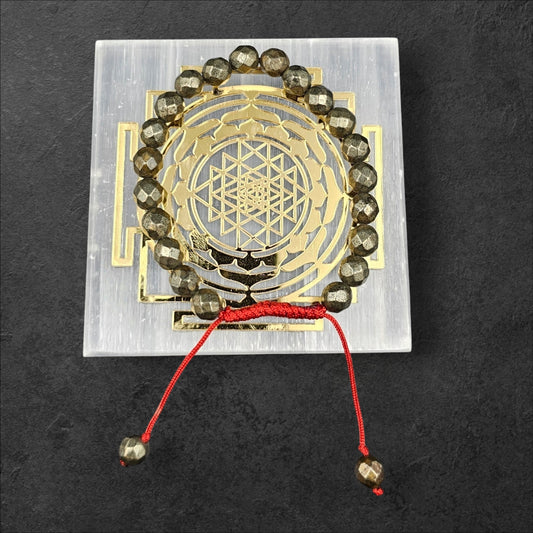 SELENITE PLATE+PYRITE BRACELET 8MM DIAMOND CUT