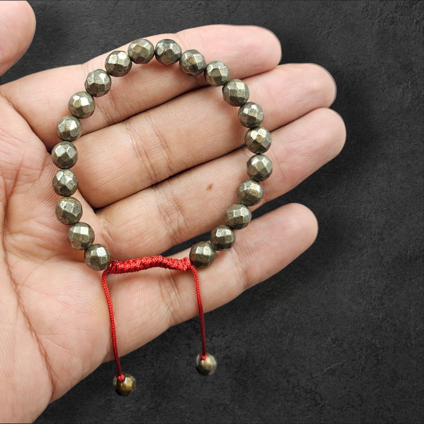 PYRITE STONE BRACELETS (8MM DIAMOND CUT THREAD)