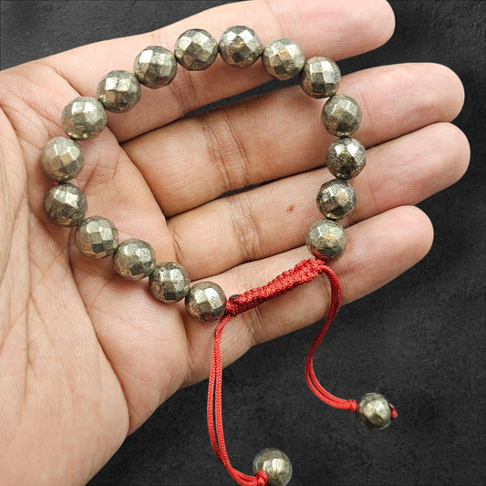 PYRITE STONE BRACELETS (10MM DIAMOND CUT THREAD)