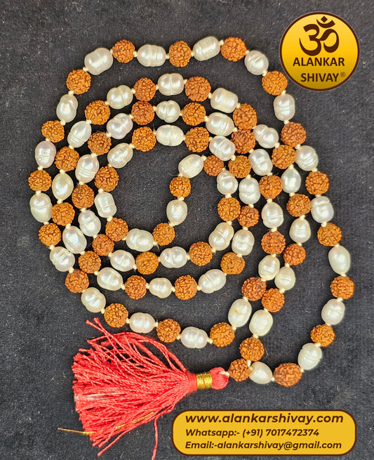 RUDRAKSH MALA WITH PEARL BEADS (54 +54 BEADS EACH)