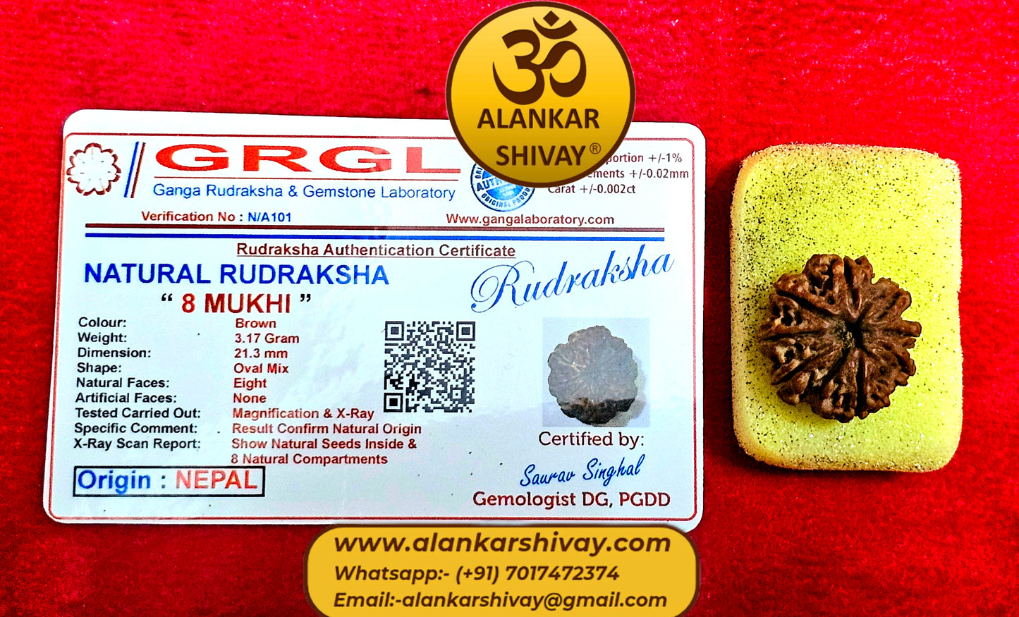 8 MUKHI RUDRAKSH NEPAL ORIGIN WITH LAB CERTIFICATION