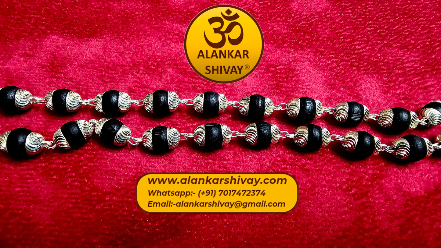 SHYAMA TULSI MALA WITH SILVER CAPPING (54 +1 BEADS)