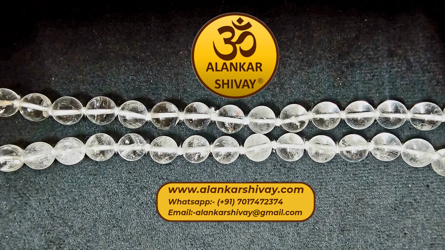 SPHATIK MALA PLAIN ROUND CLEAR BEADS (108 +1 BEADS)