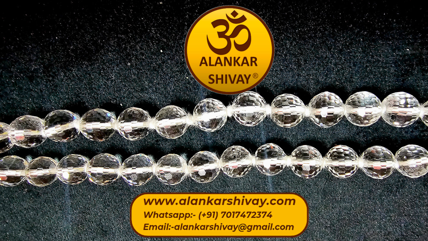 SPHATIK MALA DIAMOND CUT CLEAR BEADS (108 +1 BEADS)