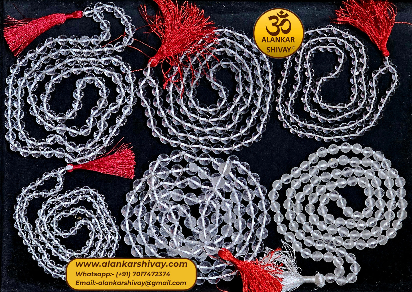 HIMALYAN SPHATIK MALA WITH OM PRINTED ON EACH BEADS (108 +1 BEADS)