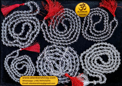 SPHATIK MALA PLAIN ROUND CLEAR BEADS (108 +1 BEADS)