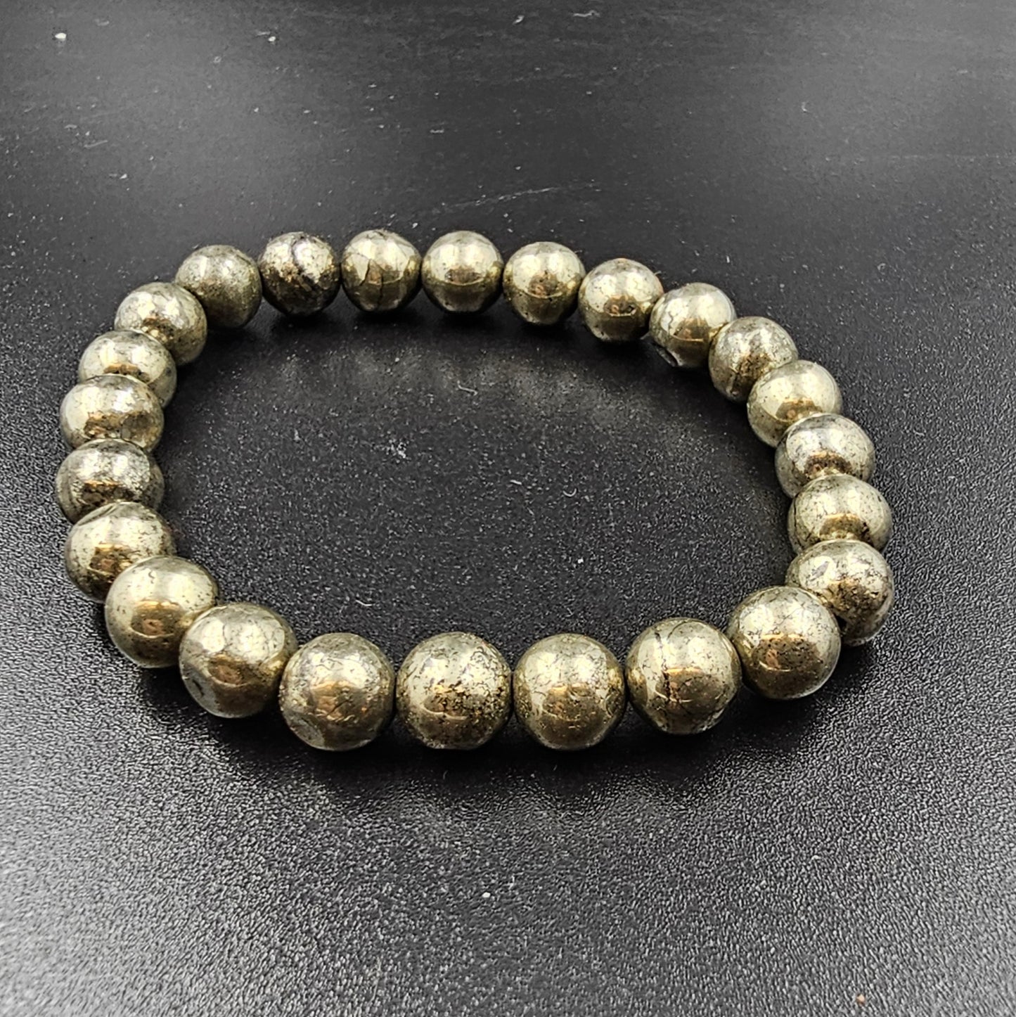 PYRITE STONE BRACELETS (8MM ROUND ELASTIC)