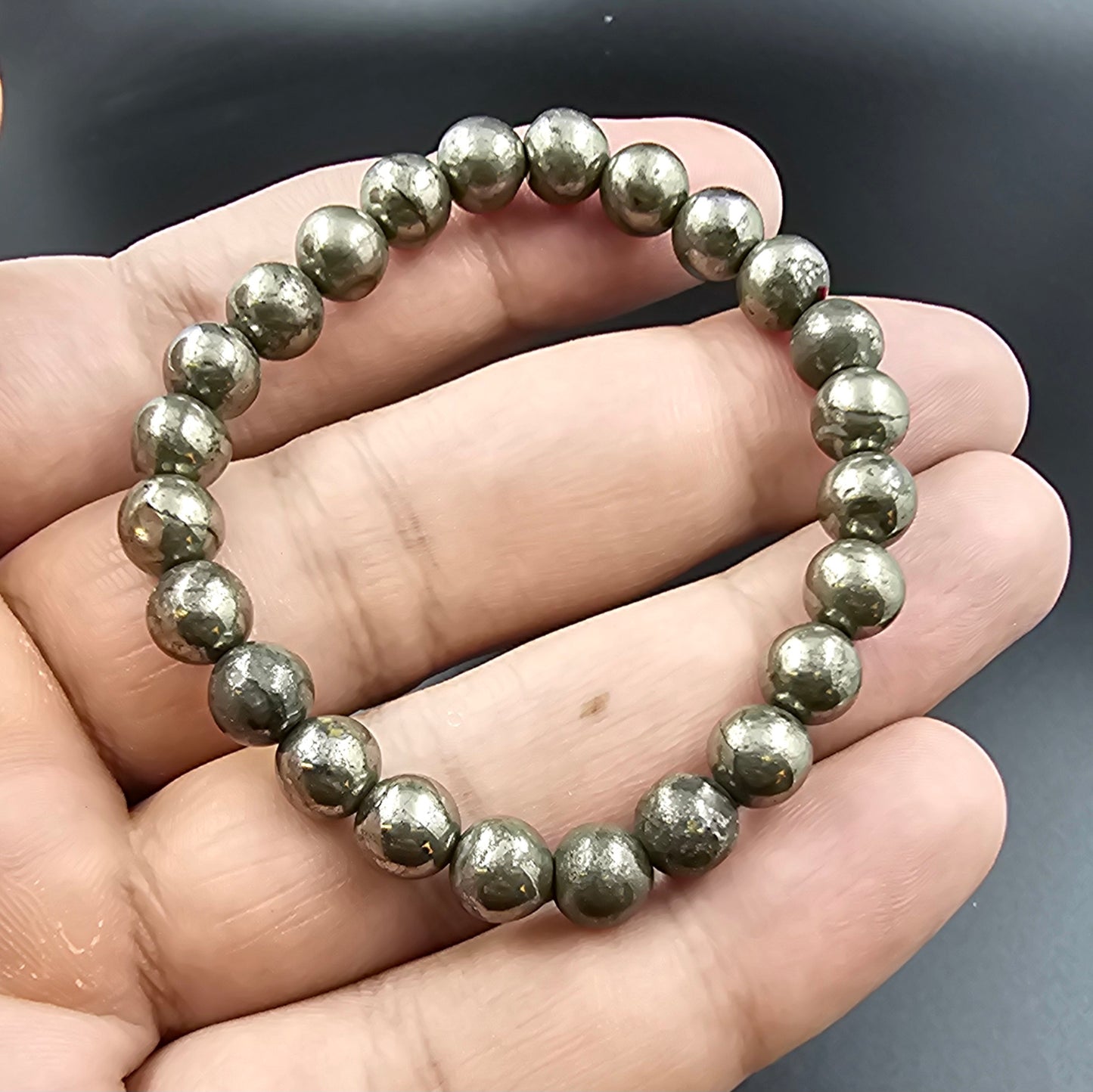 PYRITE STONE BRACELETS (8MM ROUND ELASTIC)