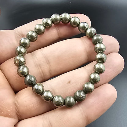 PYRITE STONE BRACELETS (8MM ROUND ELASTIC)