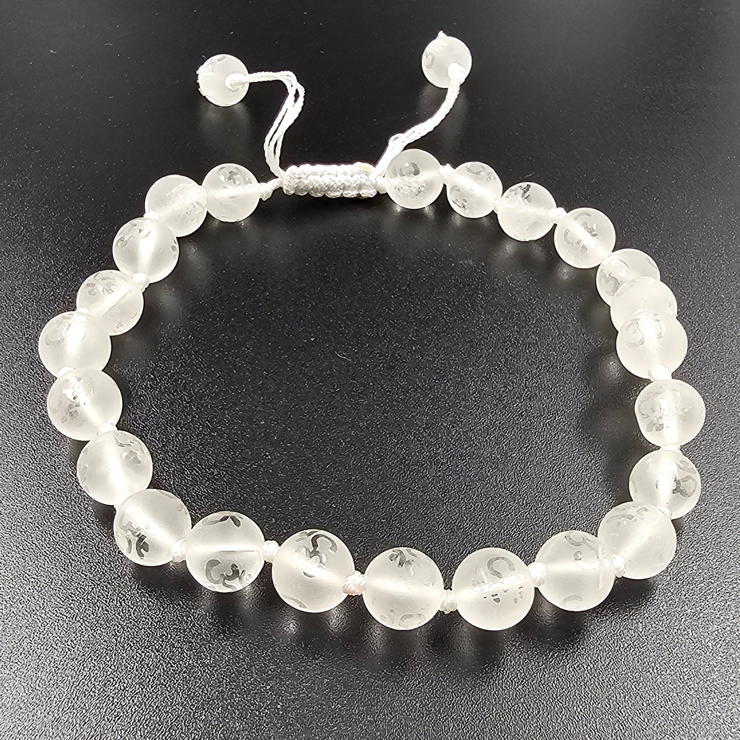 SPHATIK BRACELET WITH AUM WRITTEN ON EVERY BEADS
