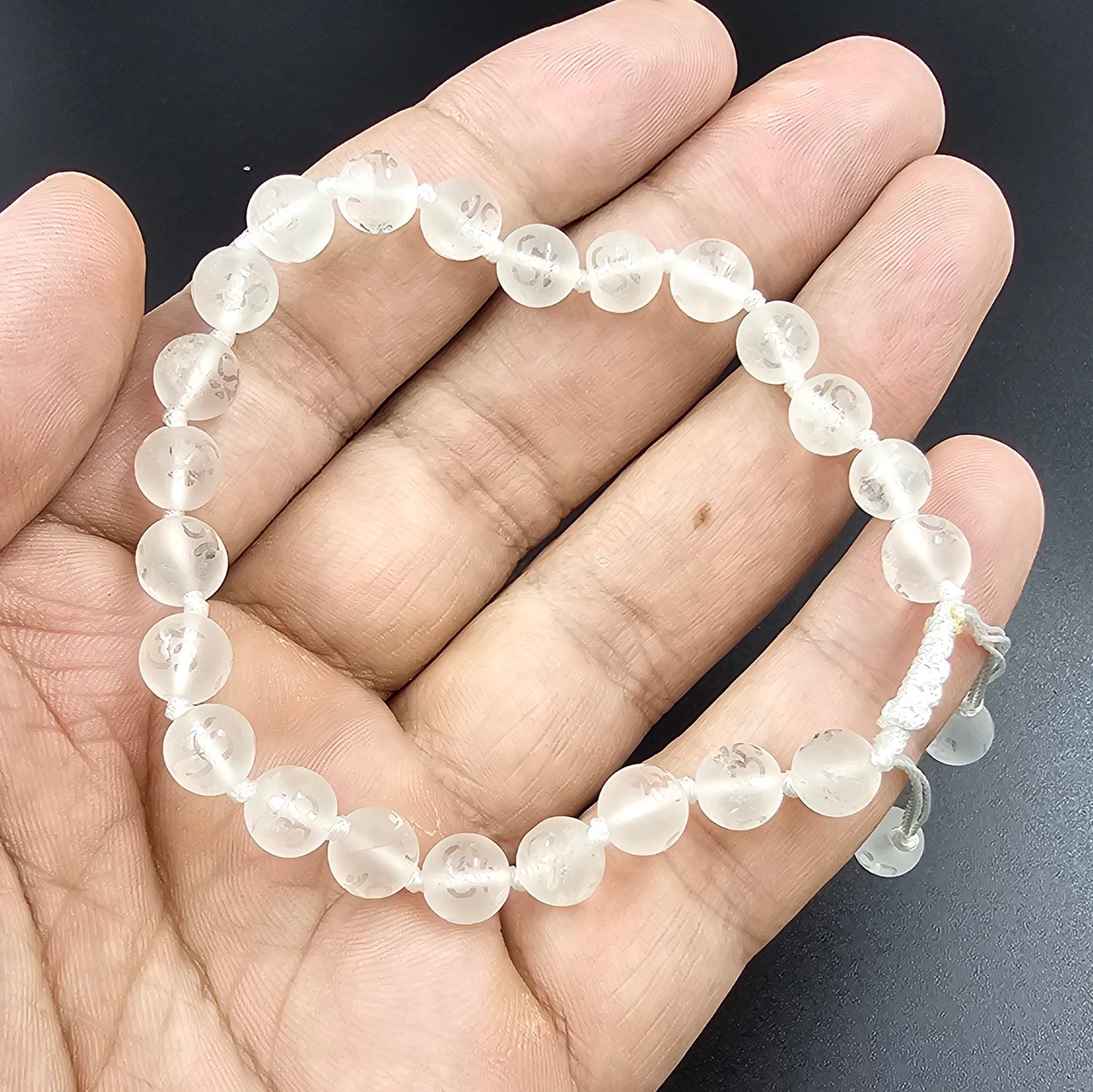 SPHATIK BRACELET WITH AUM WRITTEN ON EVERY BEADS