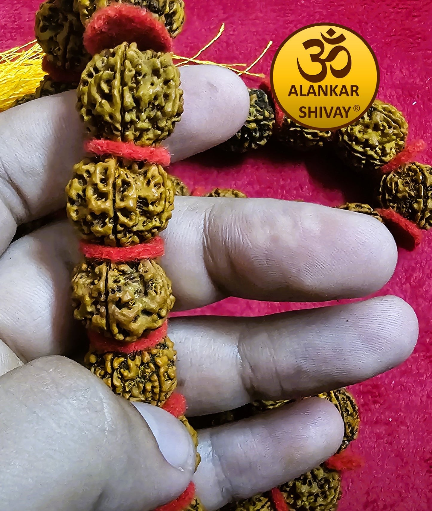 RUDRAKSH KANTHA MALA WITH RED CLOTH SPACING(15 MM BEADS)