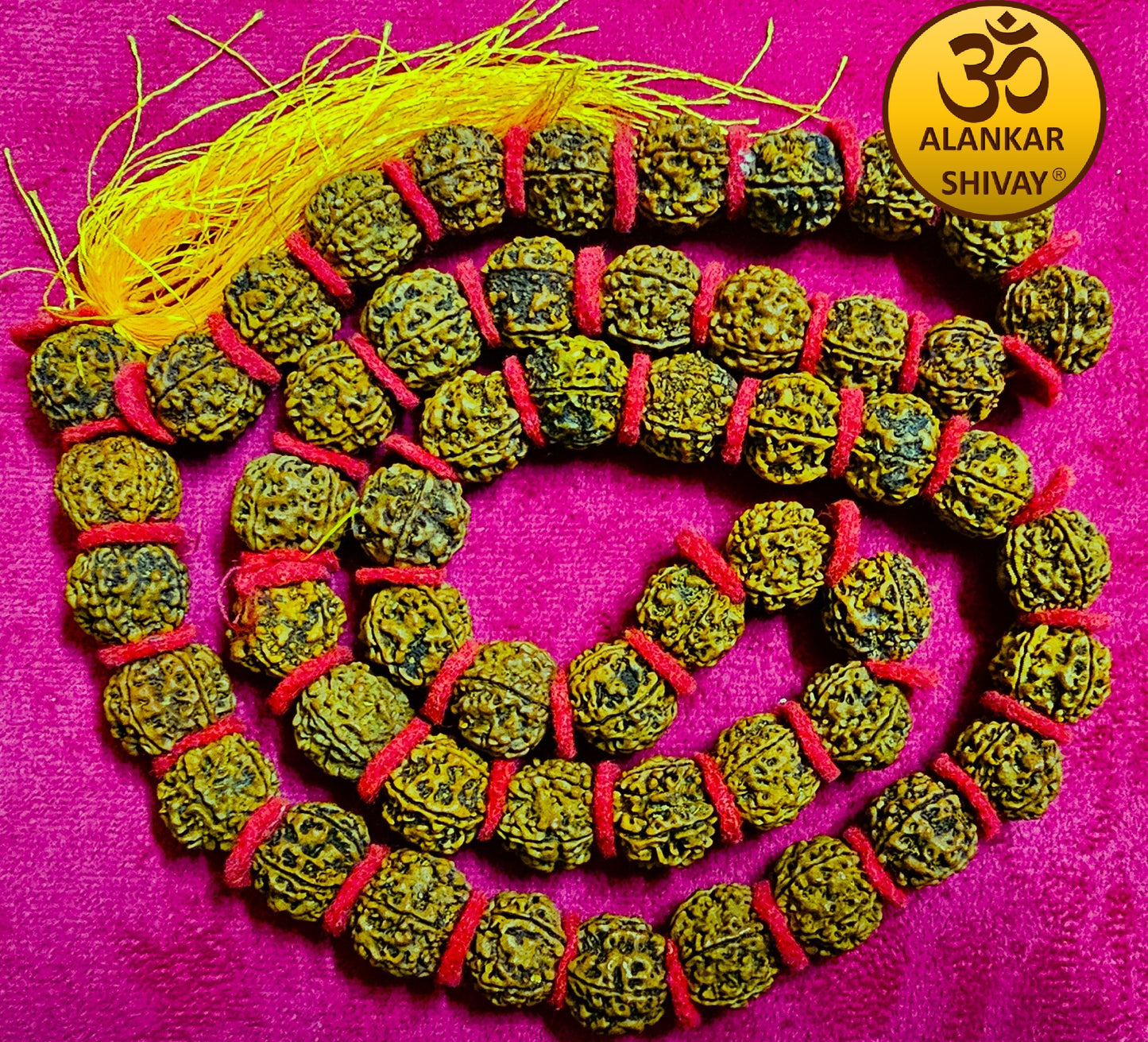 RUDRAKSH KANTHA MALA WITH RED CLOTH SPACING(15 MM BEADS)