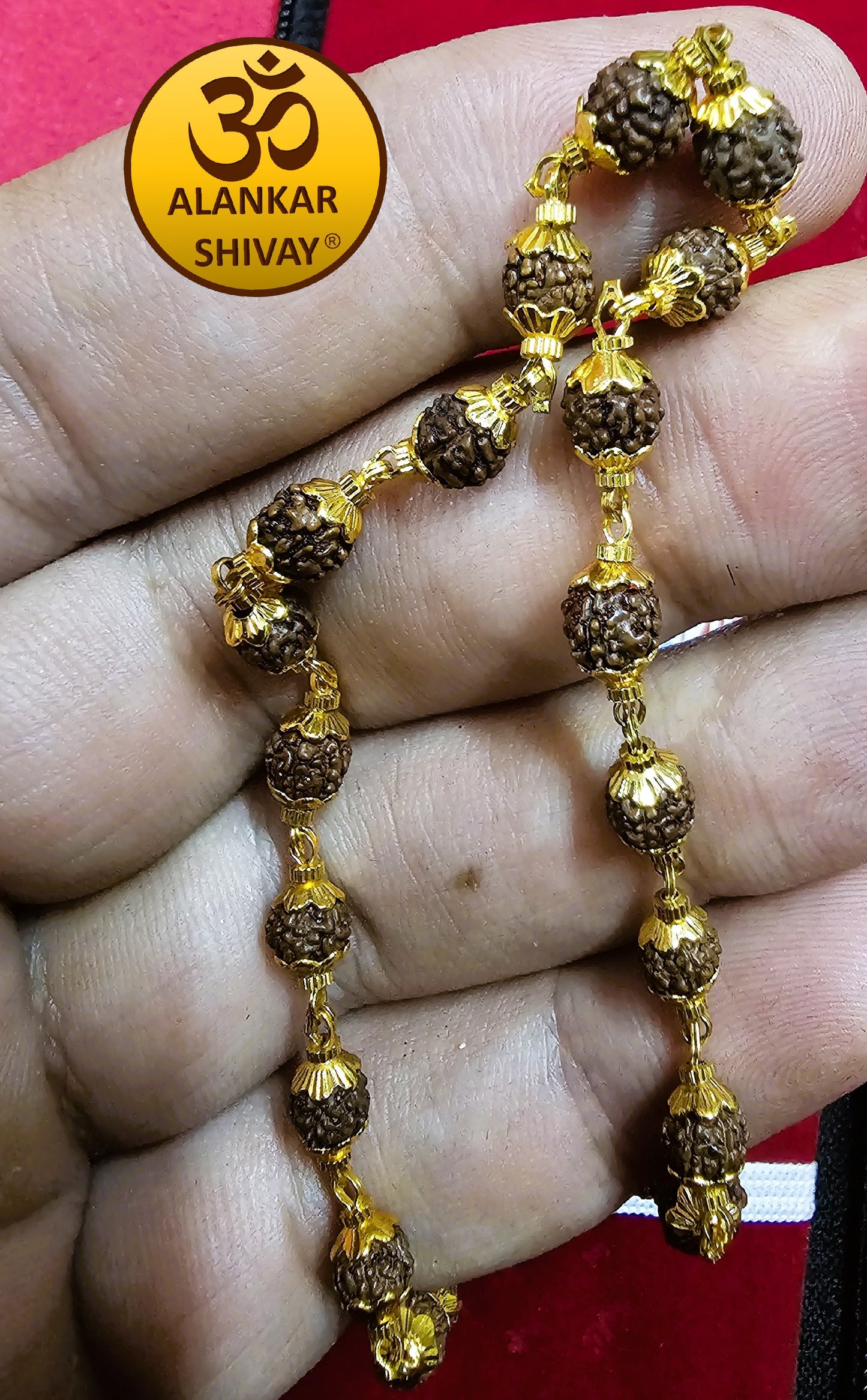 RUDRAKSH MALA IN GOLDEN METAL CAP(54+1 BEADS)