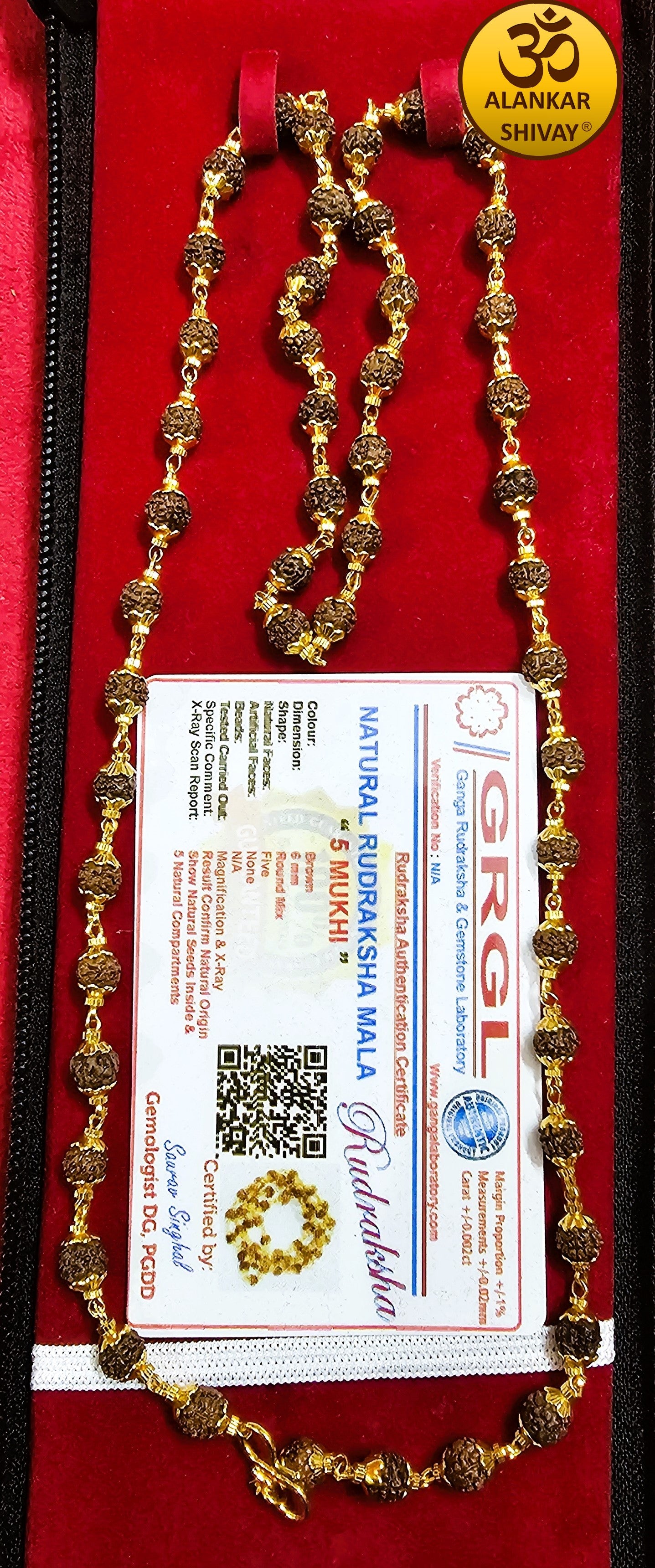 RUDRAKSH MALA IN GOLDEN METAL CAP(54+1 BEADS)