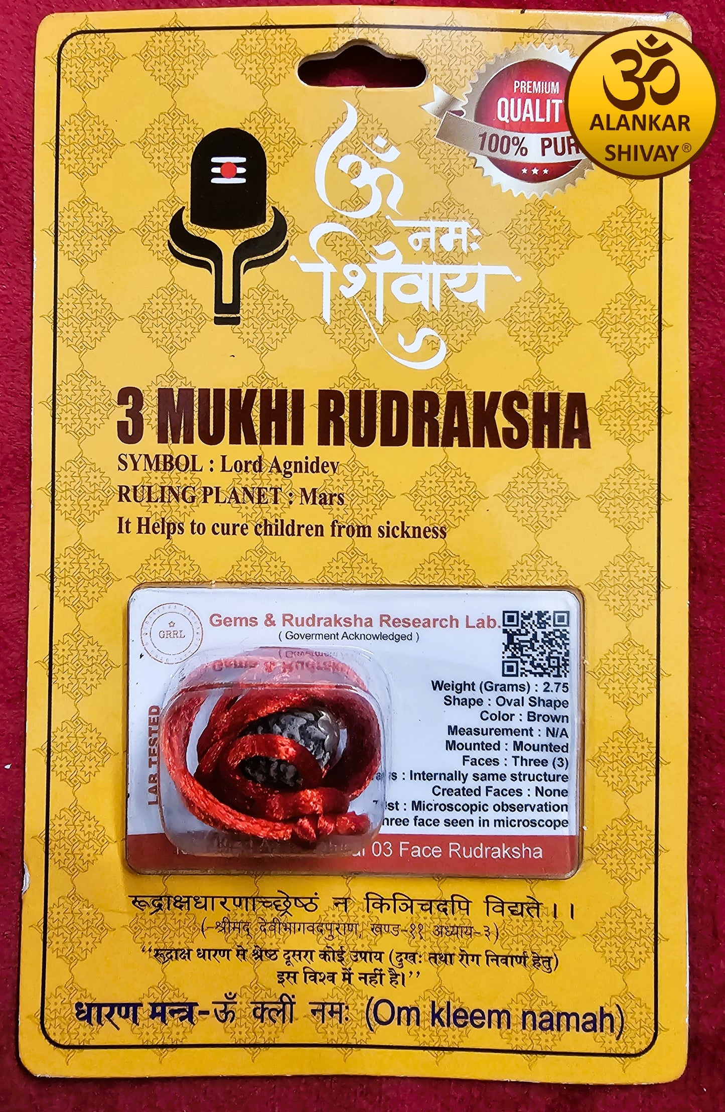 3 MUKHI RUDRAKSH WITH LAB CERTIFICATION