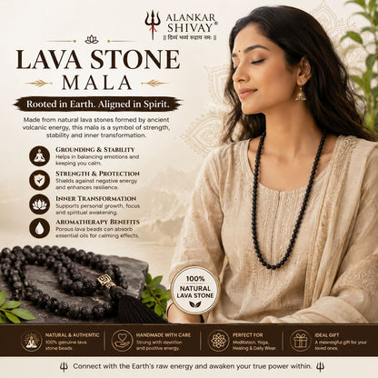 BLACK LAVA STONE MALA (108+1 BEADS)