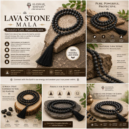 BLACK LAVA STONE MALA (108+1 BEADS)