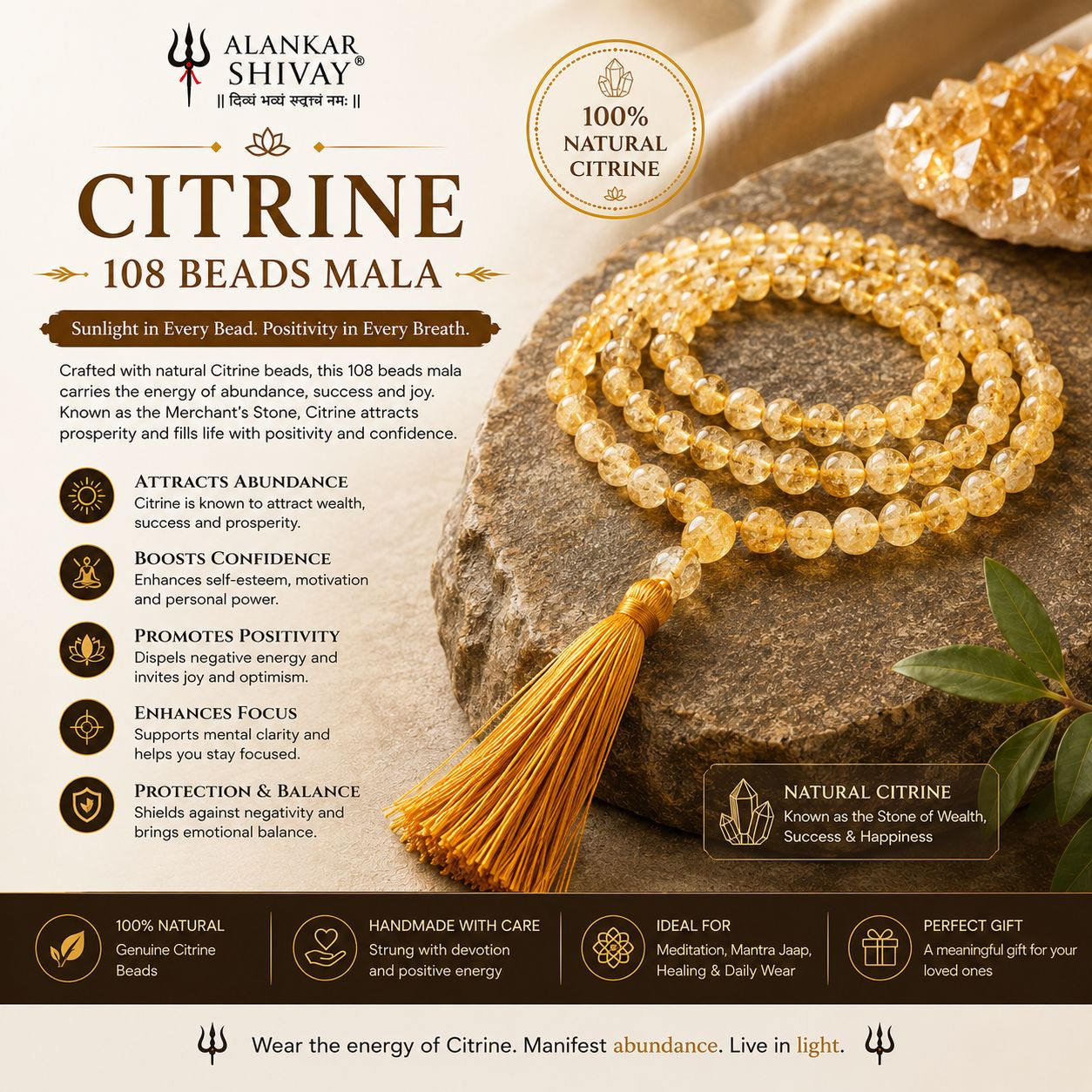 CITIRINE MALA(SUNEHLA MALA)(108+1 BEADS)
