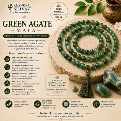 GREEN AGATE(HAKIK) MALA (108 +1 BEADS)