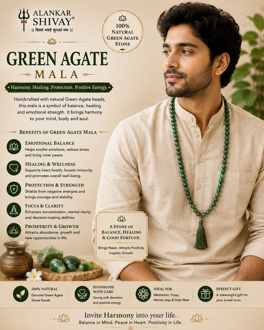 GREEN AGATE(HAKIK) MALA (108 +1 BEADS)