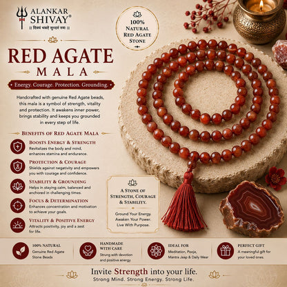 RED AGATE (HAKIK) MALA (108+1 BEADS)
