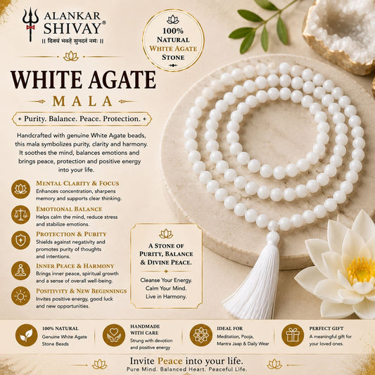 WHITE AGATE(HAKIK) MALA(108 +1 BEADS)