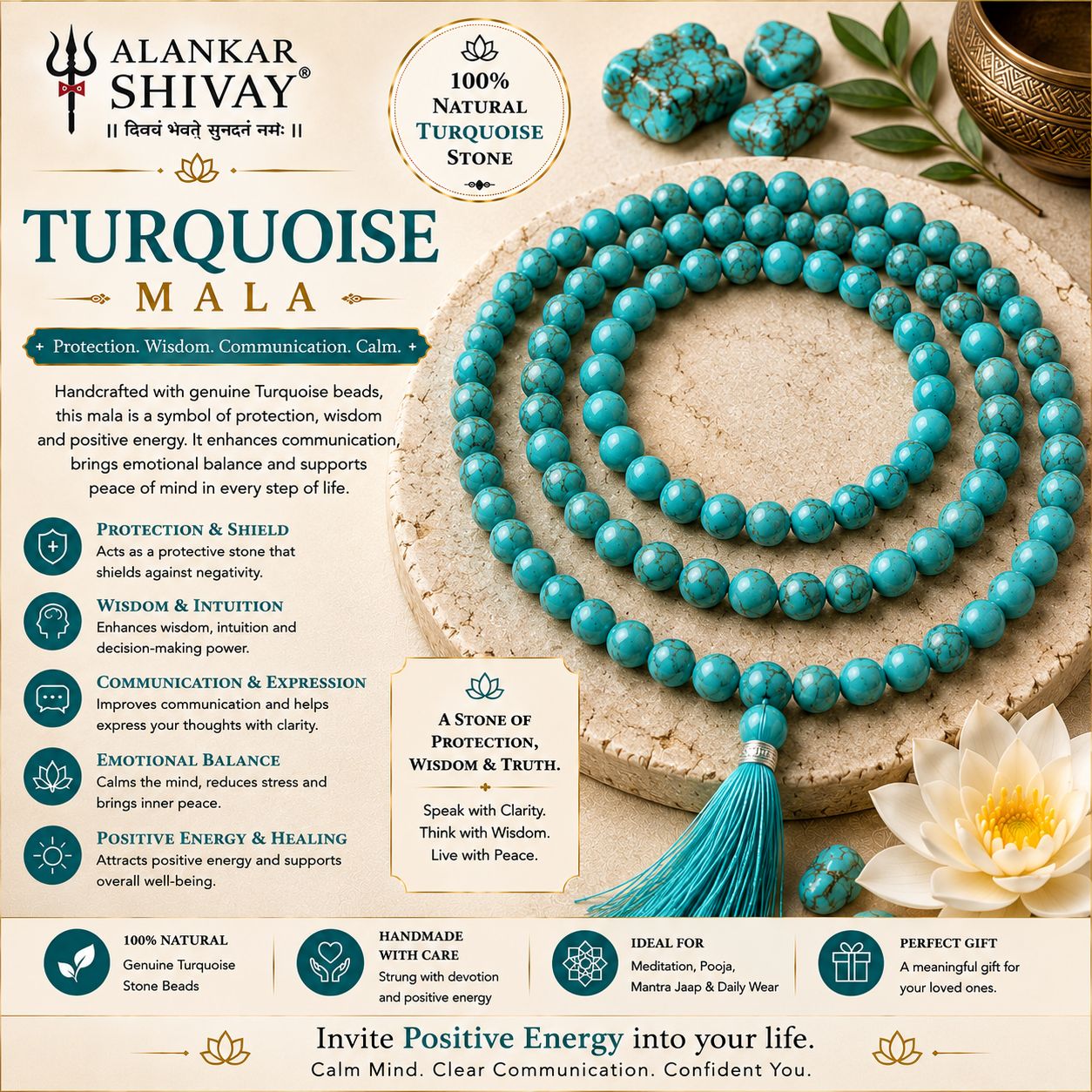 TURQUOISE (FIROZA) STONE MALA