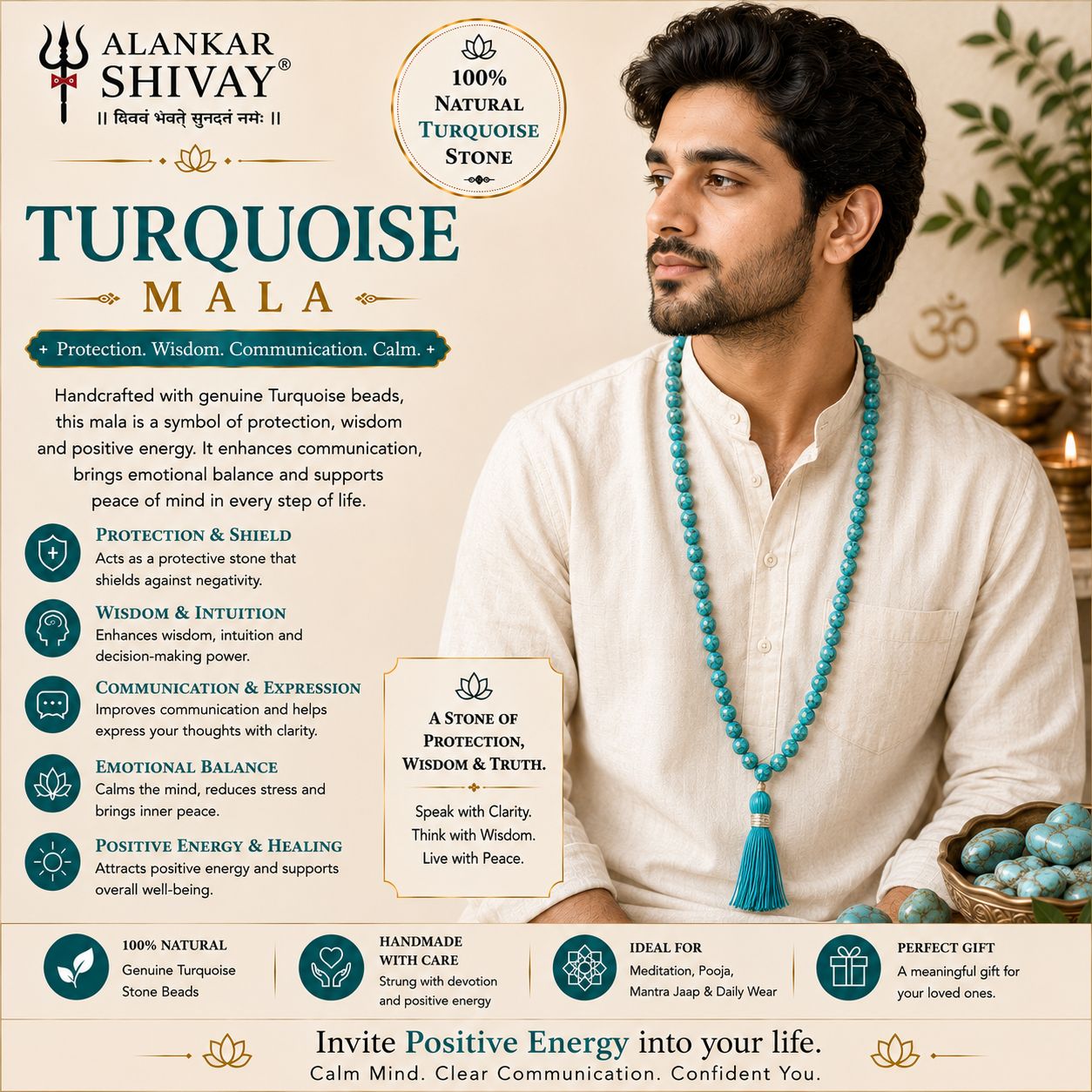 TURQUOISE (FIROZA) STONE MALA
