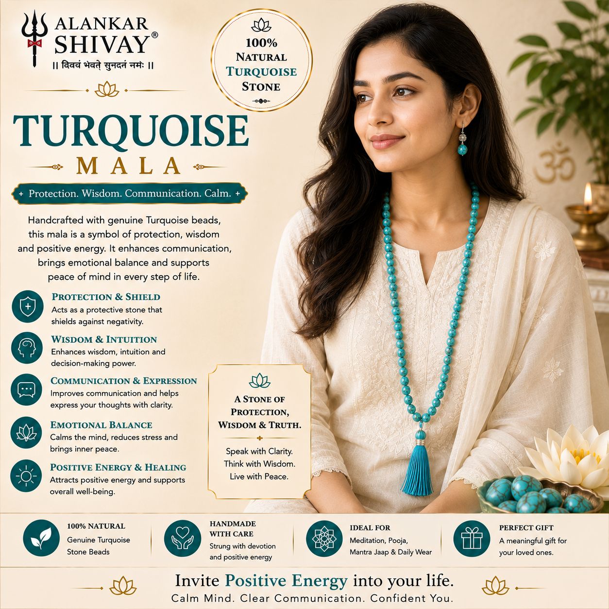 TURQUOISE (FIROZA) STONE MALA