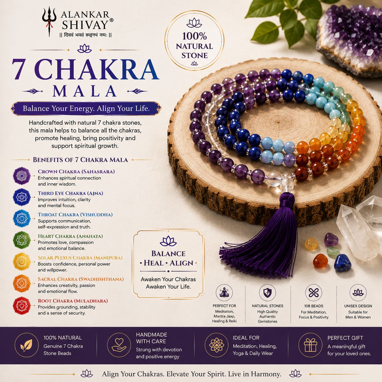 7 CHAKRA STONES MALA 108 BEADS