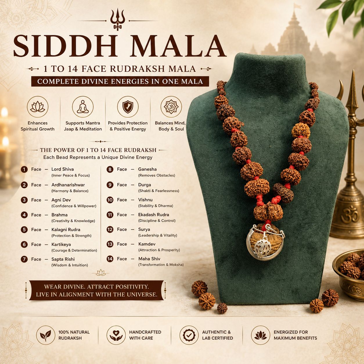 1 - 14 MUKHI RUDRAKSHA NEPAL SIDDH MALA WITH GOVERNMENT CERTIFIED DETAILED X-RAYS LAB REPORT
