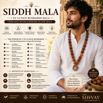 1 - 14 MUKHI RUDRAKSHA NEPAL SIDDH MALA WITH GOVERNMENT CERTIFIED DETAILED X-RAYS LAB REPORT