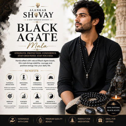 BLACK AGATE (HAKIK) MALA (108+1 BEADS)