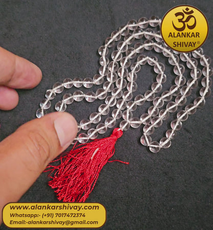 SPHATIK MALA PLAIN ROUND CLEAR BEADS (108 +1 BEADS)
