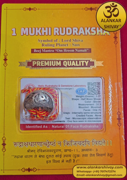 1 FACED RUDRAKSH (HALF MOON SHAPED) WITH LAB CERTIFICATION