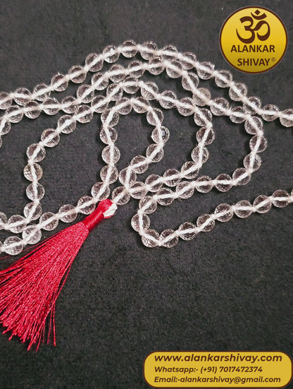 SPHATIK MALA DIAMOND CUT CLEAR BEADS (108 +1 BEADS)