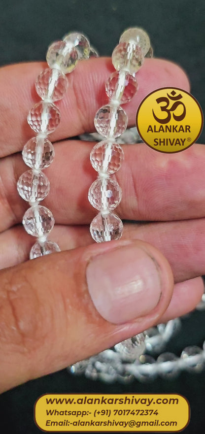 SPHATIK MALA DIAMOND CUT CLEAR BEADS (108 +1 BEADS)