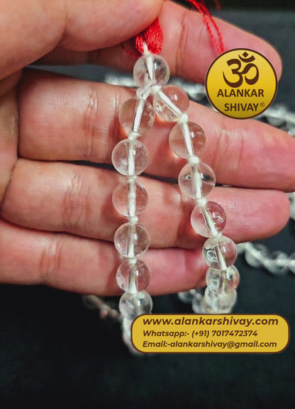 SPHATIK MALA PLAIN ROUND CLEAR BEADS (108 +1 BEADS)