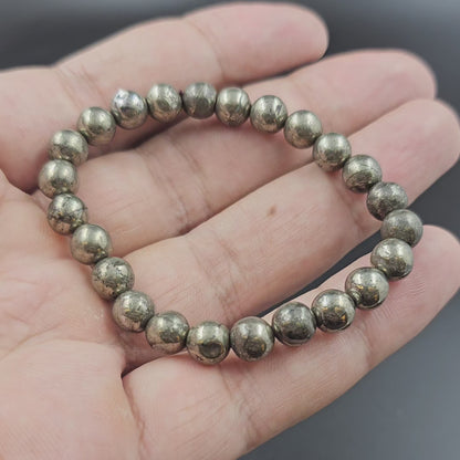 PYRITE STONE BRACELETS (8MM ROUND ELASTIC)