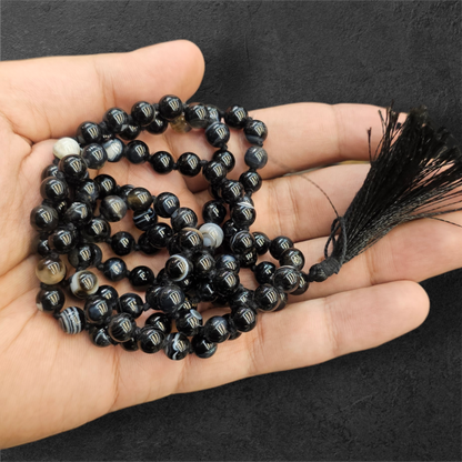 BLACK AGATE (HAKIK) MALA (108+1 BEADS)